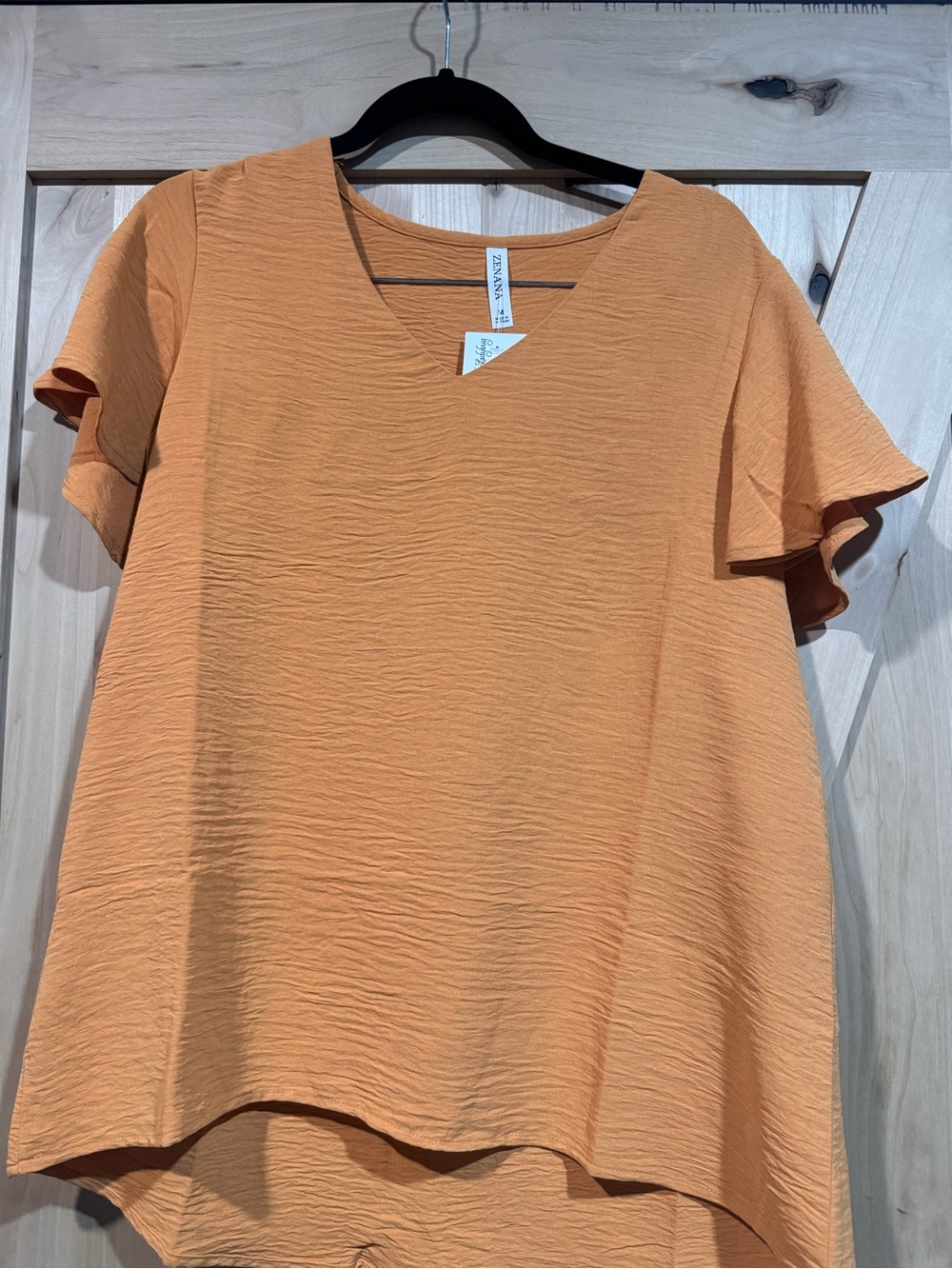 Zenana Lightweight Orange V-Neck Flutter Sleeve Top